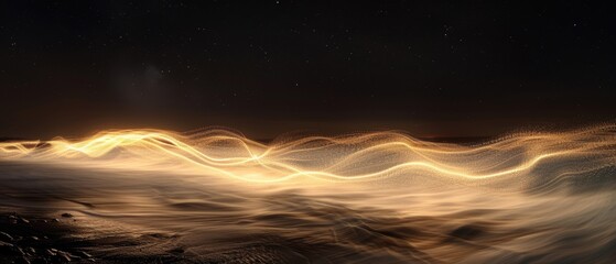 Nighttime Waves with Glowing Light Trails