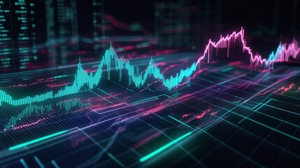 Digital financial data graph illustration with vibrant colors and futuristic design elements.