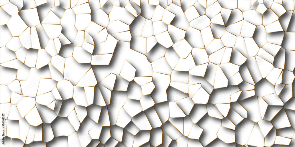 Poster golden gradient lines stroke abstract white crystalized broken glass background. voronoi diagram bac