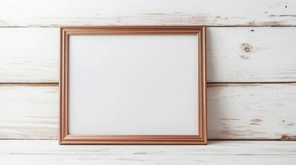 Rose gold frame mockup set against a white painted wooden surface Portrait orientation 3x4 format