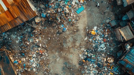Realistic urban waste texture of garbage aerial perspective