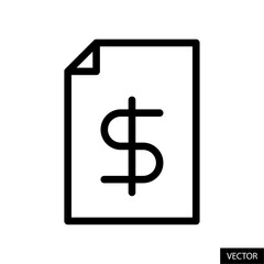 Statement with united states dollar symbol, bill, invoice, payment receipt vector icon in line style design for website, app, UI, isolated on white background. Editable stroke. Vector illustration.