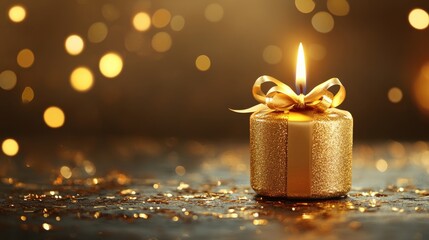 Celebration background featuring a gold candle and gift box for a milestone occasion