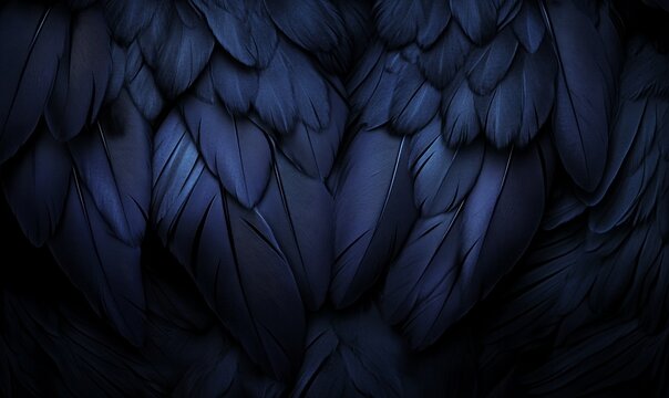 Black feathers background as abstract wallpaper header, Stock