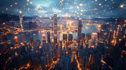 Fototapeta premium Artificial Intelligence Enhancing Digitalization in Urban Development, Streamlining Paperwork, Optimizing Transportation Systems, and Making Cities Smarter with Advanced Technology Solutions.