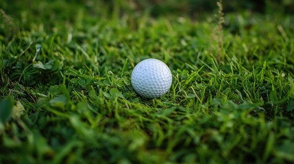 Golf ball resting on green grass in a summer outdoor setting capturing the essence of recreational play