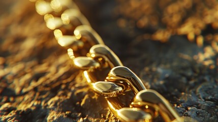 A gold chain lying on a rocky surface