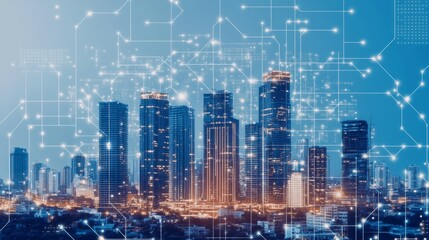 Naklejka premium Artificial Intelligence Enhancing Digitalization in Urban Development, Streamlining Paperwork, Optimizing Transportation Systems, and Making Cities Smarter with Advanced Technology Solutions.