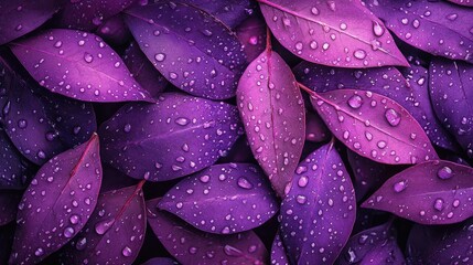 Obraz premium Vibrant purple leaves adorned with glistening raindrops showcasing the beauty of nature Perfect for backgrounds wallpapers or any design seeking a hint of natural elegance