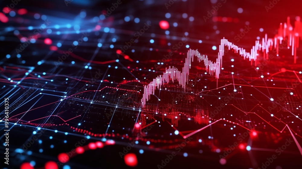 Poster dynamic abstract digital background with glowing data visualization and analytics graph.