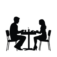 Silhouette of Couple Toasting in Cafe Vector Illustration