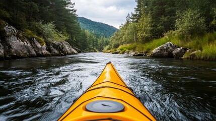 Fototapeta premium Adventurous Kayaking Experience on the Edge of a Rushing River
