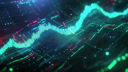 Dynamic data visualization, abstract graph with vibrant colors on a digital background.