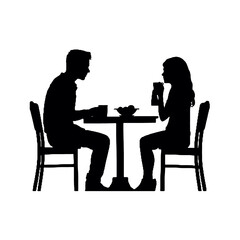 Couple Having Coffee Silhouette Vector Illustration Transparent Background