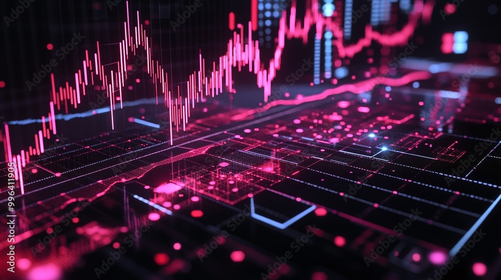 Poster dynamic data visualization with colorful graphs representing financial trends and market analysis in