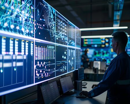 Smart Grid Control Room with Monitoring and Electricity Flow Management