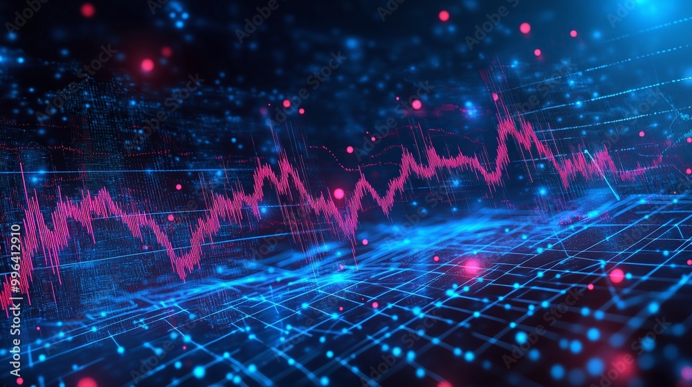 Poster dynamic digital background showcasing a vibrant data visualization with fluctuating wave patterns an