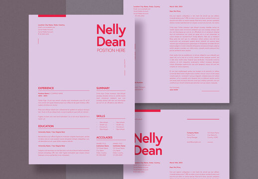 Pink and Red Resume with Cover Letter