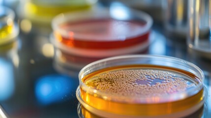 Close up view highlighting the development of bacterial cultures in petri dishes underscoring the importance of scientific research