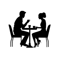 Couple at Cafe Table Silhouette Vector Illustration