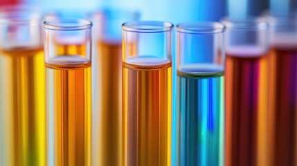 Flask and test tubes containing urine against a backdrop of medical color schemes illustrating the concept of laboratory analysis and pH control Vertical orientation
