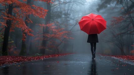 Raindrops and Red Umbrella