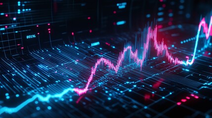 Obraz premium Dynamic digital graph with vibrant colors, depicting financial data trends and analytics.