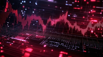 Obraz premium Dynamic digital graph with vibrant red and blue colors, symbolizing fluctuating data trends and technology insights.