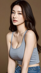 Beautiful slim body of Asian woman in studio, beauty shot