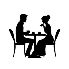 Silhouette of Couple Sharing a Cafe Table Vector Illustration