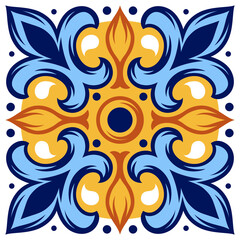 Portuguese ceramic tile pattern. Mediterranean traditional ornament. Italian or spanish majolica.
