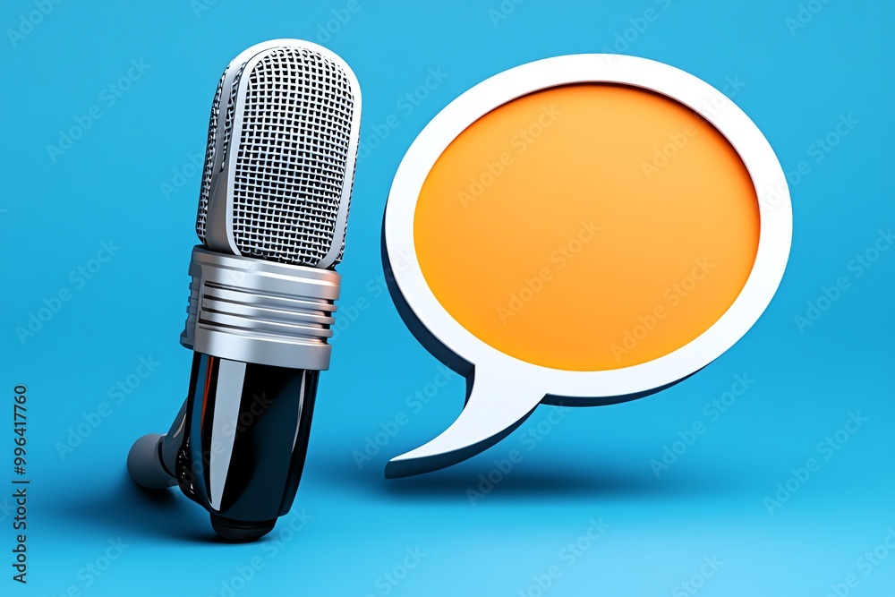 Poster a clean, minimalist icon of a speech bubble and a microphone, representing public speaking in a mode