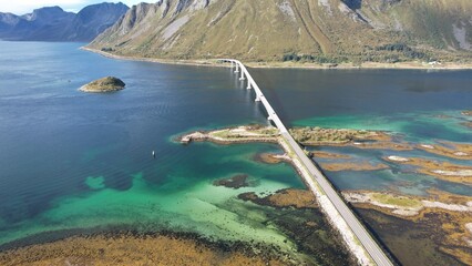 Bridge over the fjord in Norway, view from above