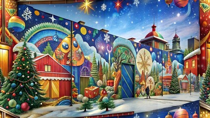 merry christmas, paper, seamless pattern, street art, spray, doodle, graffiti, ornament, characters, santa claus, snowman, snowflake shape