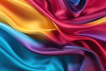 Obraz premium A close-up shot of flowing silk fabric in a mesmerizing blend of yellow, red, purple, blue, and green hues