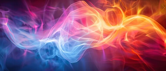 Colorful abstract smoke waves on a dark background