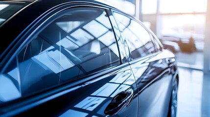Fototapeta premium Sleek High-Tech Reflective Film Covering Car Window for Modern Vehicle Protection