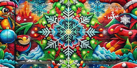Fototapeta premium merry christmas, paper, seamless pattern, street art, spray, doodle, graffiti, ornament, characters, santa claus, snowman, snowflake shape