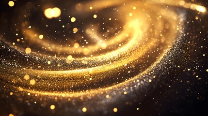 A swirling vortex of golden glitter against a dark background, creating an enchanting and mysterious atmosphere