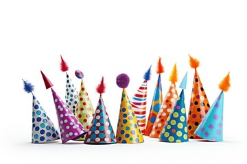 A collection of colorful party hats and noisemakers, ready for a fun-filled birthday celebration