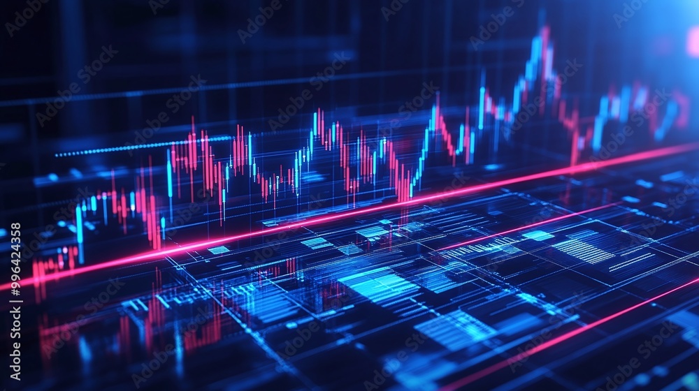 Poster dynamic stock market data visualization with vibrant color patterns. ideal for finance and trading t