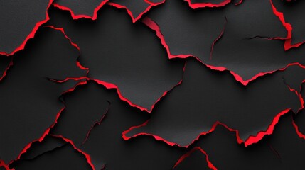 Abstract black background featuring jagged red ripped paper edges, perfect for creating dynamic contrast in designs.