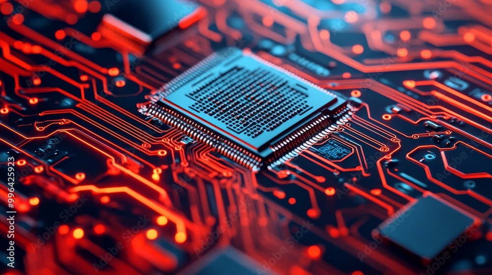 Poster high-tech hardware concept for creating the processor of the future
