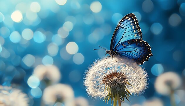 Fototapeta Blue butterfly on a dandelion