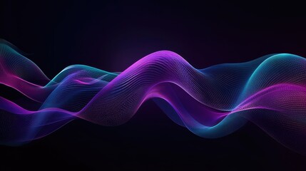 Obraz premium A stunning neon wave pattern flowing smoothly across the screen, with gradients of purple and turquoise illuminating the dark backdrop.
