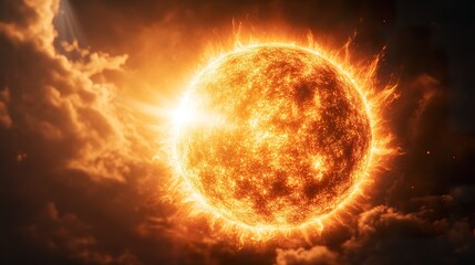 Sun With Intense Light and Visible Texture Isolated on Black Background