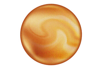 Vintage brown glowing magic sphere or planet with grain texture, 3d caramel color sphere or bubble. Beige gradient round shape isolated design asset.