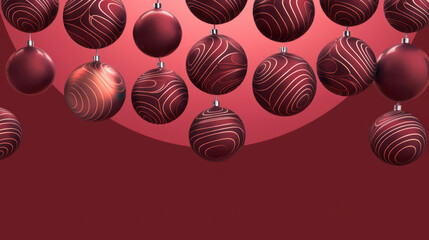 Illustration of christmas balls with geometric shapes on a light maroon background
