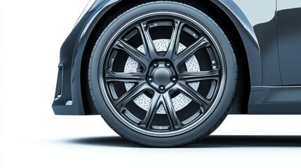 A sleek sports car wheel with alloy design showcased on a transparent background, highlighting its modern features and performance aesthetics