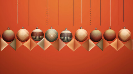 Illustration of christmas balls with geometric shapes on a vivid brown background